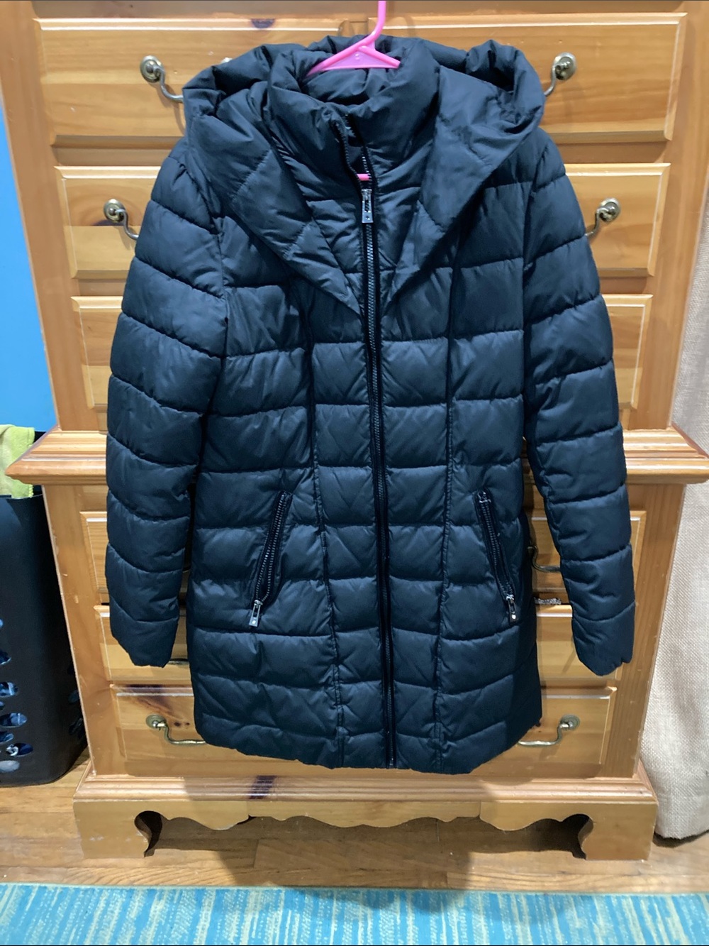 INC International Concepts Black Quilted Hooded Puffer Coat